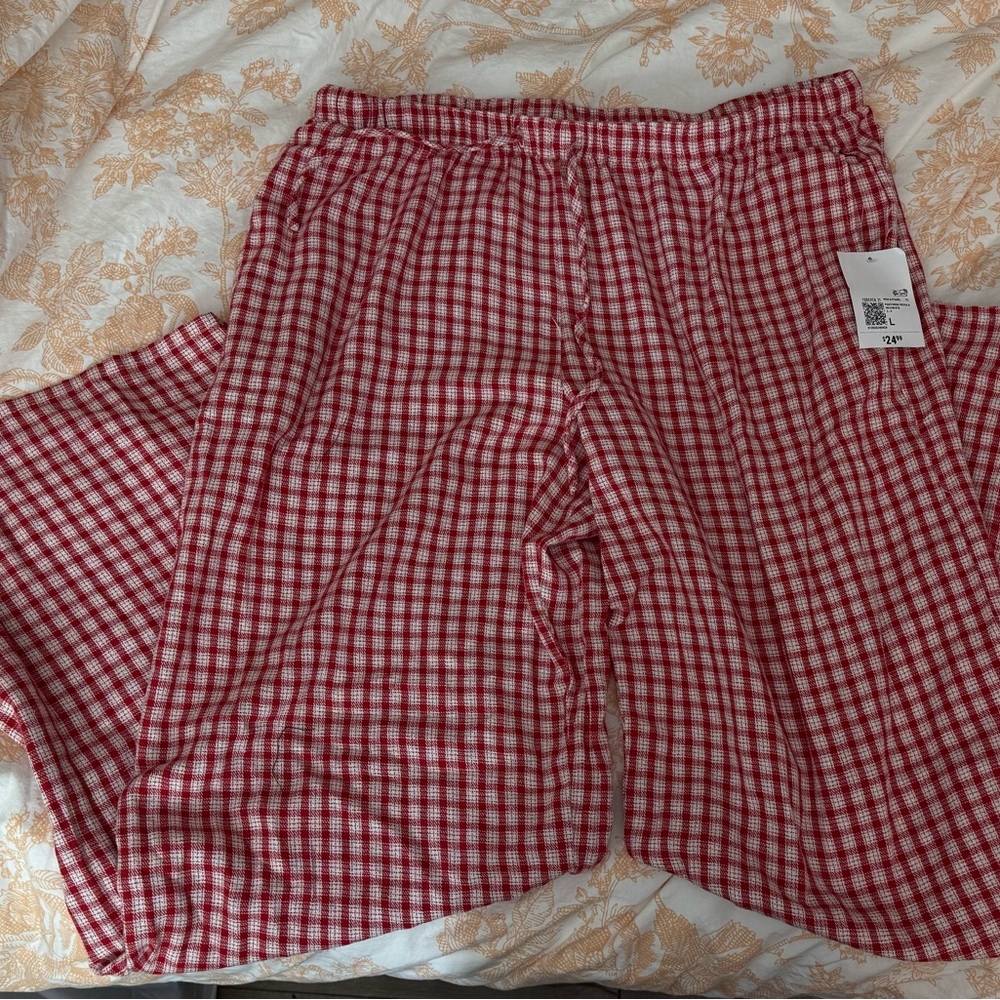 Forever 21 Red and White Plaid Wide Leg Pants